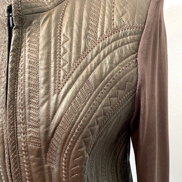 Leather Vintage Peter Nygard Metallic Brown jacket with rayon/nylon sleeves. S - Picture 8 of 9